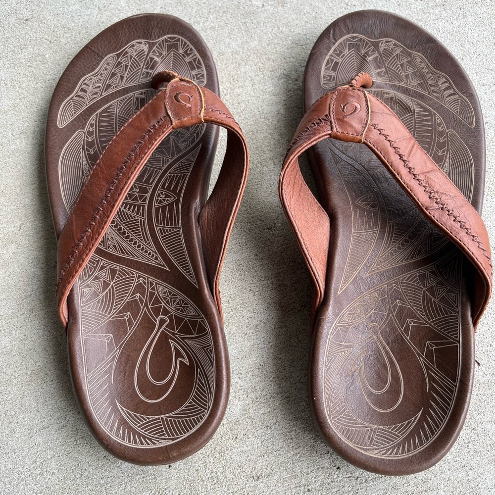 Olukai men’s leather flip flop